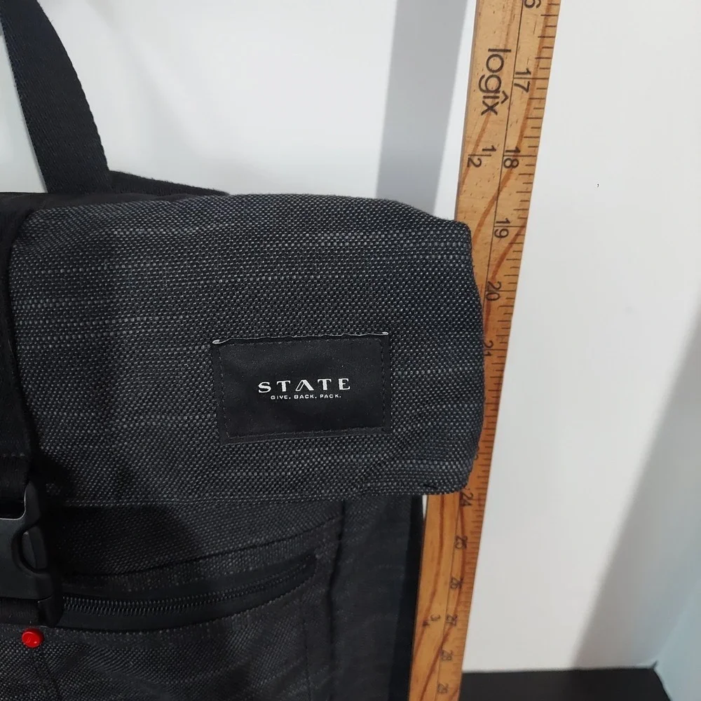STATE Gray Canvas Roll Top Backpack Mens Travel Bag Adjustable Straps Daypack